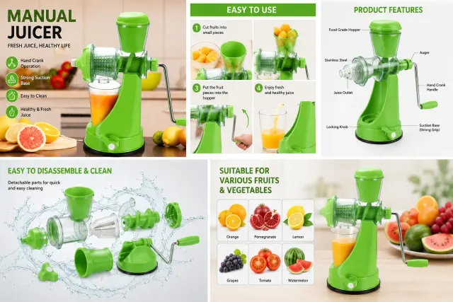 Manual Hand Crank Juicer & Fruit Extractor – Multi-Purpose Kitchen Juicing Machine